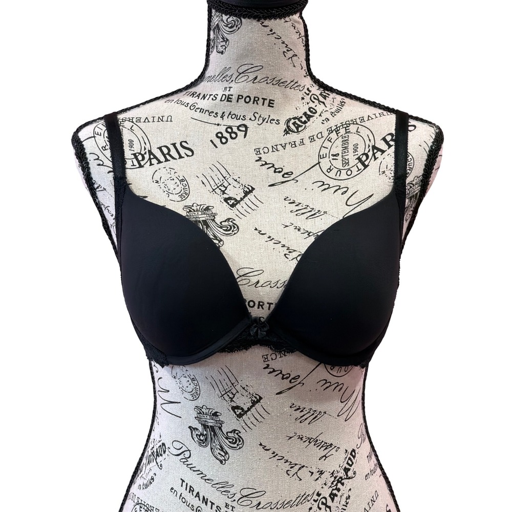 Victorias Secret Dream Angels Push-Up Bra 36C Black Lace Underwire Lingerie